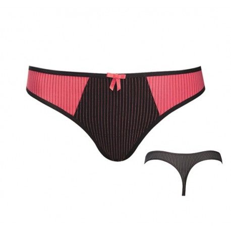 Міні-стрінги жіночі "Смужки" чорно-коралові